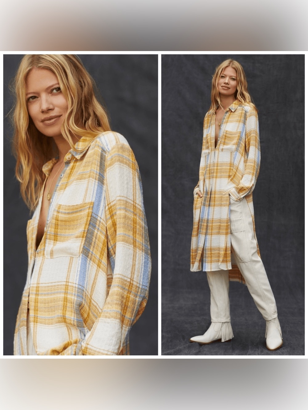 Pilcro Side-Slit Maxi Plaid Tunic Buttondown